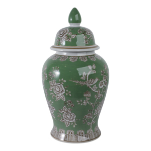 Vaso decorativo in ceramica con disegno di uccelli verdi e fiori per soggiorno, ufficio e decorazioni per la casa - Product Image 4