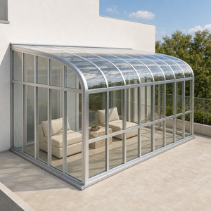 Véranda en verre rétractable attachée à la maison avec panneaux de ventilation coulissants, toit en aluminium courbé, <span class=keywords><strong>terrasse</strong></span> couverte - Product Image 5