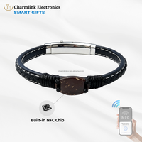 Bracelet en cuir véritable en coquille de noix de coco NFC, fermoirs en acier inoxydable réglables, bracelet de bijoux, contrôle d'accès 13,56 MHz, cadeau