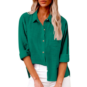 Camicia Casual da Donna 2026 alla Moda a Maniche Lunghe in Cotone, Stile Primaverile con Tasche e Bottoni, Tinta Unita - Product Image 5