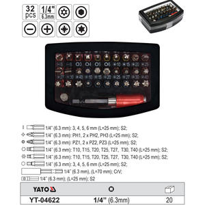 Yato Socket Set 1/4 In Hex Phillips Pozidriv Torx Slotted Automotive Repair <b>Kit</b> - Product Image 4