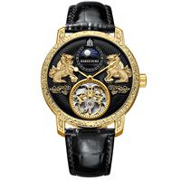 Montre-bracelet automatique RAKSA DUKE 2025 Tourbillon 3D Dragon en or et cuir pour homme