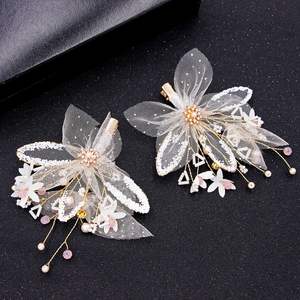 Accessoires de <span class=keywords><strong>cheveux</strong></span> de mariée coréens, barrettes en maille dorée, 2 pièces, pince latérale, robe de demoiselle d'honneur, tête de fille - Product Image 3