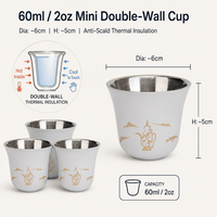 Tasse à café double paroi en acier inoxydable de 60 ml (2 oz) pour café arabe et expresso, vente en gros pour restaurants, directement de l'usine