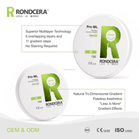 Rondcera Pro-ML 5D Zirkonya Blok CE MDR Zirkonya Seramik Çok Katmanlı CAD CAM Freze Bloğu Diş Teknik Laboratuvarı