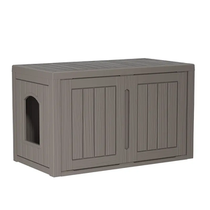 Modern Large Plastic <strong>Cat</strong> <strong>Litter</strong> Box Enclosure Storage <strong>Cabinet</strong>, Indoor Outdoor Pet <strong>Cat</strong> House With Storage Bench - Product Image 2