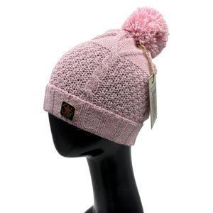 LANDBAS LUH-10707 Taiwan Premium Bonnet d'hiver unisexe en tricot uni à motif torsadé brillant 56-58CM avec badge métallique tricoté - Product Image 1