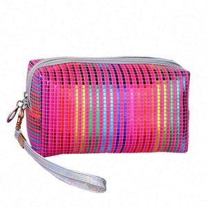 Bolsa Organizadora de Maquillaje Portátil Personalizada con Rayas, de Cuero PU Colorido, para Damas, con Bajo MOQ - Product Image 1