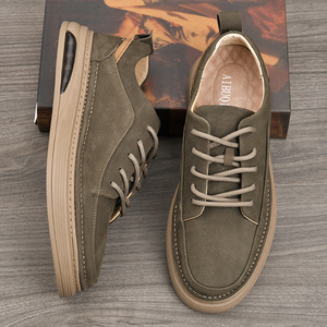 Chaussures bateau en cuir pour hommes, bout rond, à lacets, semelle intermédiaire confortable en EVA, semelle extérieure en caoutchouc, toutes saisons, couleur unie - Product Image 3