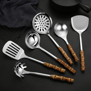 Ensemble d'ustensiles de cuisine et de vaisselle avec manche en bambou en acier inoxydable cuillère à soupe <span class=keywords><strong>passoire</strong></span> spatule pour la cuisine ustensiles ménagers - Product Image 1