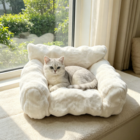 Canapé-lit pour chat et chien en peluche, 400 GSM, imitation fourrure de lapin, fond imperméable en TPU, housse amovible pour cage, utilisation en intérieur