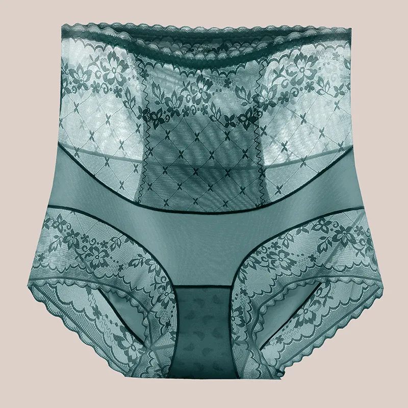 Sous-vêtements de luxe en satin dentelle taille haute avec logo personnalisé culotte respirante pour femmes