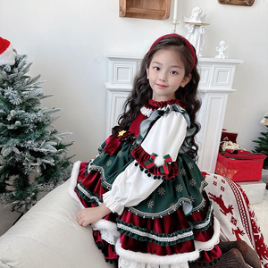 क्रिसमस शैली सर्दियों की नई लड़की के कपड़े बच्चों राजकुमारी पोशाक बेबी मखमली प्यारा प्यूफी ड्रेस बच्चों के प्रदर्शन वेशभूषा - Product Image 5