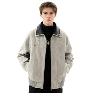 เสื้อแจ็คเก็ตหนัง PU แฟชั่นสำหรับผู้ชาย สไตล์ลำลอง เรียบง่าย สีน้ำตาล สีดำ - Product Image 1