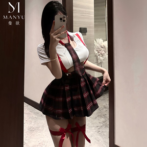 Manyu cross-border sourcing of European and American sexy lingerie, student uniforms, tempting short plaid skirts, sexy - Product Image 4