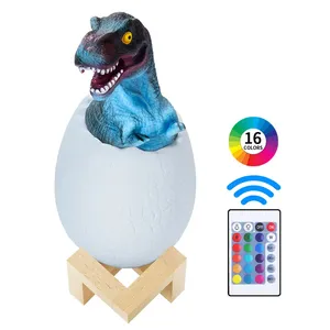 Lâmpada 3D para dinossauro, brinquedo com controle remoto por toque, 16 cores, luzes noturnas LED para crianças