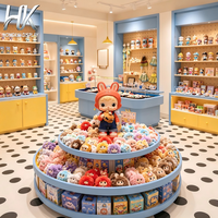 Vitrine murale écologique personnalisée avec barres de suspension et étagères lumineuses à LED pour sacs et rangement de peluches pour les magasins de jouets pour enfants