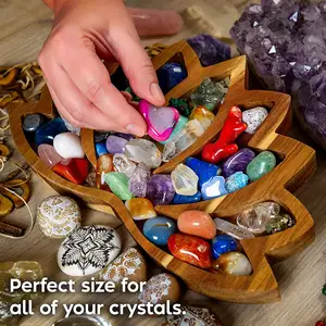 Large Custom Wood Jewelry Plate Shelf Lotus Mandala Gemstones Healing Crystal Organizer Bowl Peach Wooden Crystal Holders Love