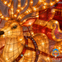 Conjunto de Decoración Festiva para Exteriores con Trineo de Papá Noel y Renos de Seda Hechos a Mano, Linterna Gigante Iluminada con LED para Exhibición Navideña
