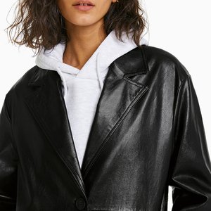Vendita calda su misura di alta qualità signore lunghe giacche di pelle Pu abbassare il colletto bottone Outdoor abbigliamento invernale da <span class=keywords><strong>donna</strong></span> giacche di cappotto lungo - Product Image 5