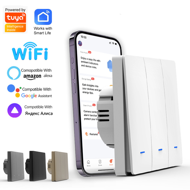 Tuya Wifi Smart Wall Light Switch 1/2/3/4 Gang WiFi Light Switch Work with Alexa Google Home