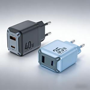 GaN Dual Port 40w uk <b>plug</b> dual ports white black high quality customized logo wholesale price fast charging phone wall charger - Product Image 1