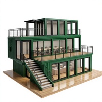 Maison conteneur verte à 3 étages, café-bar-restaurant-bureau-entrepôt modulaire, structure en acier, couleur personnalisée