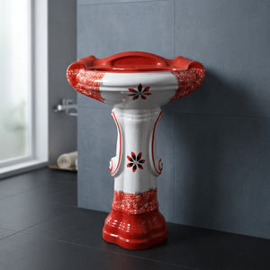Customized Modern Round Gray Ceramic Wash Basin Pedestal Set Wall Mounted Bathroom Sink with Full Pedestal - Product Image 6