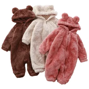 Venta al por mayor mono de bebé Invierno Polar recién nacido mamelucos cálidos traje de gateo rubor prendas de vestir mono pijamas para niños