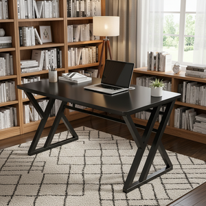 Bureau d'ordinateur en métal durable pour le bureau à domicile, cadre en acier épais de luxe moderne, bureau pour ordinateur portable avec rangement, assemblage simple - Product Image 1