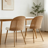 Chaise de salle à manger en rotin tressé style bohème avec coussin rembourré confortable, chaise d'appoint pour cuisine et restaurant