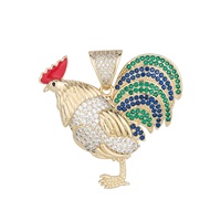 Pendentif Coq en Laiton Plaqué Or 14K, Bijou Animal Émaillé Hip Hop, Breloque en Zircon Cubique pour Hommes et Femmes, Accessoire de Mode