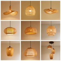 Lampes LED, Nouveau luminaire suspendu en bambou et rotin, abat-jour ondulé, E27, pour salle à manger, lustre suspendu, lanterne