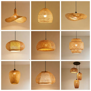 Lampes LED, Nouveau luminaire suspendu en bambou et <span class=keywords><strong>rotin</strong></span>, abat-jour ondulé, E27, pour salle à manger, lustre suspendu, lanterne - Product Image 4