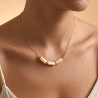 Collar Minimalista de Moda con Cadena de Tubo de Bambú y Conchas Naturales, Bañado en Oro 18K PVD, Resistente al Deslustre