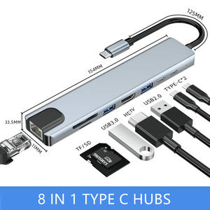 Алюминиевый 8 в 1 USB Type-C концентратор разветвитель Type-C на HdTV + VGA + LAN порт + USB 3,0 + SD/TF карта + аудио USB C концентратор док-станция - Product Image 2