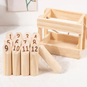 Wooden Pin & Skittles Game - Outdoor Fun - For Beach - Park - Picnic - Playground - Classic Family Garden Game