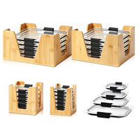 Organisateur de couvercles en bambou empilable et durable pour rangement de placards de cuisine