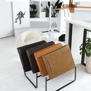 2023 hommes rétro trois volets Vertical carte portefeuille court givré PU fermeture ouverte Polyester doublure décoré lettre Vourex HS-1133 - Product Image 3