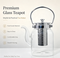 Théière carrée classique Wuso en verre borosilicate avec poignée en métal argenté, bouilloire artisanale avec infuseur en acier inoxydable pour thé en vrac