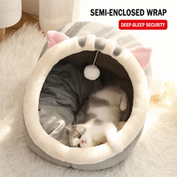 Nid pour chat semi-fermé, lit pour animaux de compagnie en peluche, maison-caverne confortable, couverture respirante, maintien au chaud, fond antidérapant pour chats, petits chiens et autres animaux