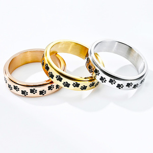 Anneau rotatif en acier inoxydable avec motif de patte de chiot mignon, anneau de doigt pour femmes et hommes, amour, or rose, anneaux anti-anxiété - Product Image 1