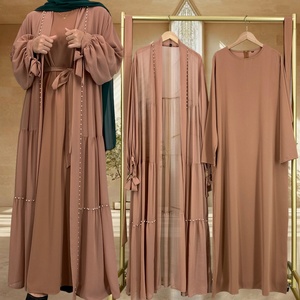 On Sale 2PCS Abaya Set High Quality Chiffon Open Abaya With Nida Simple Dress Elegant Women Muslim <b>Islamic</b> Dubai Set 1964+6597# - Product Image 6