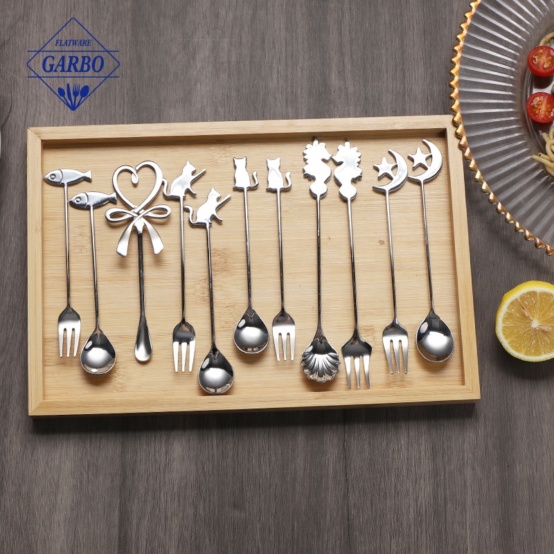 Mini Stainless Steel Shovel Shape Spoon Fork Set Ice Cream Dessert Spoons Tableware Accessory F20173191