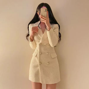 Z-1112 Vente en gros Nouvelle collection Automne 2026 Robe pour femme en tweed épais à manches longues, double boutonnage, cintrée, style élégant - Product Image 5