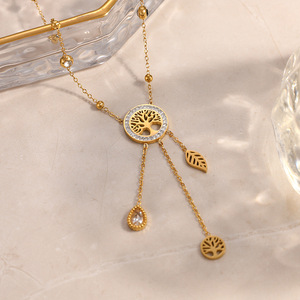 Collar con colgante de moda, chapado en oro de 18k, árbol de la vida, luna y estrellas, para uso diario. - Product Image 2