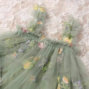 Vestito Tutu per bambine senza maniche abito in Tulle ricamato floreale verde vestito da principessa bambina - Product Image 3