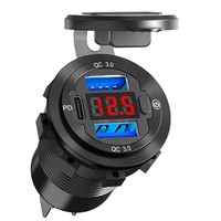 Cargador USB de 66W 12V-24V con Carga Rápida 3.0 y PD 30W, Voltímetro, Interruptor de Botón para Auto, Barco, Marino, ATV, UTV, Toma de Corriente USB