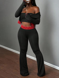 PEEQI K25L1168 Nuovo Completo Donna Primavera Autunno, Set Due Pezzi con <span class=keywords><strong>Pantaloni</strong></span> <span class=keywords><strong>Lunghi</strong></span> e Inserti in Pizzo, Sexy <span class=keywords><strong>Outfit</strong></span> Femminile 2026 - Product Image 2