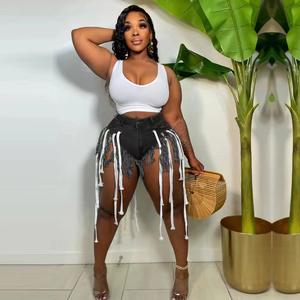 Püskül sıkı Denim şort kadın yaz kot bayanlar bayanlar için kısa pantolon dantel up Denim kot şort - Product Image 5